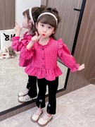 女童秋季时尚格子套装2023网红小女孩洋气时髦宝宝儿童装秋装