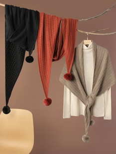 四季用100%山羊绒獭兔毛球设计保暖围巾披肩女两用款贵气十足
