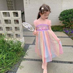 女童连衣裙夏装2023洋气儿童刺绣公主裙新中式女宝雪纺汉服裙