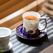 景德镇泡茶杯会议杯陶瓷杯子带盖茶水分离高档过滤咖啡杯