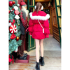 圣诞红色大毛领羽绒棉服女2023冬季加厚中长款棉袄外套ins潮