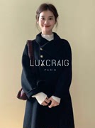 法国luxcraig法式黑色，呢子大衣女，秋冬季毛呢外套2023年小个子