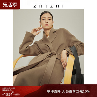 致知ZHIZHI 碧窗 双面羊绒大衣女混羊毛2021年秋冬气质黑驼色