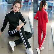 秋季时尚跑步学生开衫运动服套装韩版休闲女士修身两件套卫衣