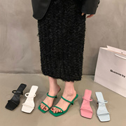 高跟一字拖鞋女鞋子外穿2023年夏季细跟气质法式凉拖仙女凉鞋