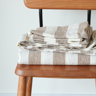 法国亚麻高品质少量水洗，色织麻布床单，枕套三件套