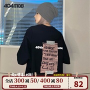 404mob个性涂鸦贴纸标签印花t恤男女潮流，ins创意趣味宽松圆领短袖