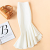 韩国白色鱼尾半身裙，女不规则包臀裙中长款一步裙，半裙高腰牛仔包裙