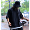 韩国潮牌宽松体恤夏季男士荧光糖果，色拼接假两件阔版休闲短袖t恤
