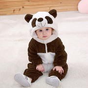 婴儿连体衣秋男宝宝服动物造型熊猫哈衣卡通保暖连帽新生儿哈衣