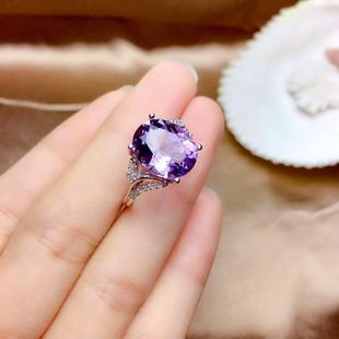 2024紫水晶戒指女 925纯银日韩版时尚百搭可调节网红同款指环