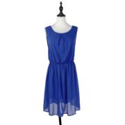 b0065-1夏季女装松紧腰无袖，连衣裙收腰显瘦中长裙，纯色套头雪纺裙