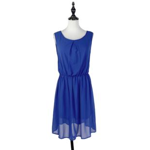 b0065-1夏季女装松紧腰无袖连衣裙，收腰显瘦中长裙，纯色套头雪纺裙