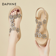 达芙妮坡跟凉鞋女夏季2023年仙女风百搭露趾时装水钻花朵女鞋