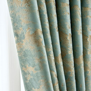地中海美式复古绿烫金绒布窗帘全遮光丝绒客厅卧室飘窗