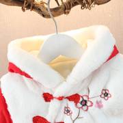 婴儿冬款加棉加厚连体衣男女宝宝秋冬装套装大红外出拜年过年哈衣
