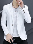 小西装外套男春夏时尚潮牌修身薄款青年纯色休闲白色西服上衣
