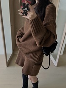 韩国东大门2023秋冬季慵懒风宽松套头针织衫+短裤两件套装女