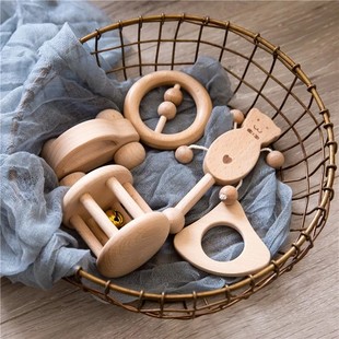 木质益智玩具 榉木无漆 蒙氏玩具  婴幼儿磨牙实木摇铃套装
