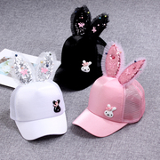 春夏季儿童帽子女童可爱超萌兔耳朵鸭舌帽亲子太阳帽小孩遮阳网帽