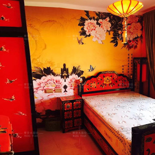 藏式彩绘床新中式复古家居床，酒店民宿卧室，轻奢手绘大床实木可拆装