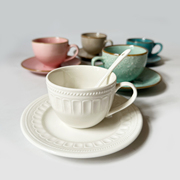 白瓷杯咖啡杯子套装拉花咖啡杯家用下午茶具陶瓷复古日式咖啡杯碟