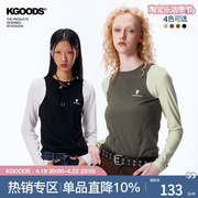kgoods美式撞色拼接紧身长袖t恤秋季修身显瘦圆领打底上衣潮