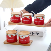 草莓调料盒套装家用调味料，罐调料架盐罐，味精厨房用品置物架收纳盒