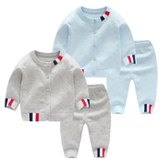 婴儿毛衣套装男宝宝，冬季新生儿针织满月百天秋冬儿童加绒保暖衣服
