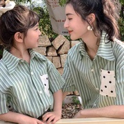 2024韩版夏季洋气母女装波点条纹翻领衬衫亲子装闺蜜装姐妹装