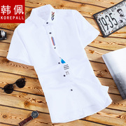 韩佩夏季白色短袖衬衫，男士韩版修身青少年，衬衣潮流男装情侣外套寸