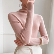 超好看短款高领毛衣女内搭堆堆领粉色针织衫秋冬季别致漂亮打底衫