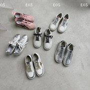 实体店同售~eos银色脏脏鞋，2024爆裂纹，真皮星星平底板鞋