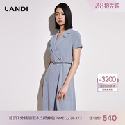 LANDI蓝地短袖修身收腰西装连衣裙女2023年夏季职业通勤裙子