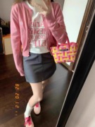 粉色刺绣针织小个子开衫，女2024年春季高级感百搭上衣短款外套