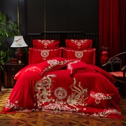 结婚床上用品四件套纯棉新婚婚庆喜被六八件套大红色床单婚礼床品