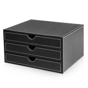 皮革桌面文件柜两/三层A4B抽屉式桌面收纳盒 办公室用品商务