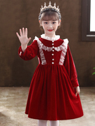 儿童礼服公主裙秋冬款洋气，丝绒裙子红色，生日连衣裙女童宴会晚礼服