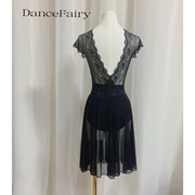 仙女芭蕾360度大裙摆进口弹力网纱蕾丝套头腰体服长裙高透排练裙