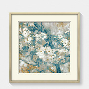现代美式风格客厅抽象花卉双联画/玄关背景实木有框画 金色山茱萸