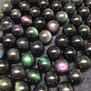 6a级天然巴西黑曜石散珠圆珠全绿紫眼黑曜石半成品