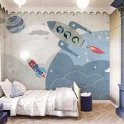 儿童房墙纸男孩卧室背景墙，定制环保壁画卡通，太空火箭墙布无缝壁纸