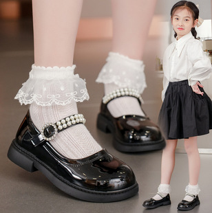 儿童鞋子女童皮鞋春秋2023韩版洛丽塔公主鞋黑色小学生演出鞋