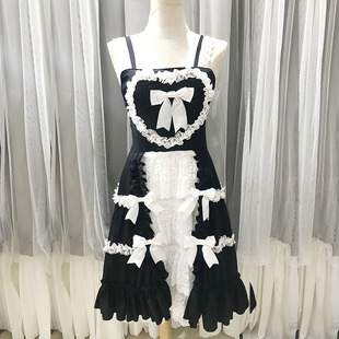 原创lolita黑色蕾丝，jsk可爱蓬蓬蛋糕，裙心形蝴蝶结洛丽塔洋装