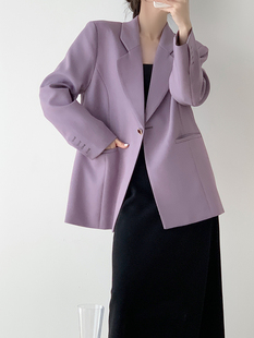 紫色西装外套女2024春秋，小个子高级设计感斜纹复古休闲显瘦小西服