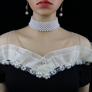 手工编织遮颈纹珍珠，假领子女百搭黑色围脖立领，装饰衬衫娃娃领