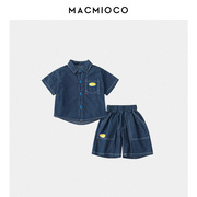 MACMIOCO男童套装夏装童装牛仔短袖儿童宝宝时髦帅气衬衫潮装痞帅