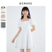gcrues白色泡泡袖连衣裙，女装2024夏季气质，小个子雪纺娃娃裙子