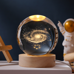 发光太阳系水晶球桌面，摆件创意玻璃球装饰品小夜灯，情人节生日礼物