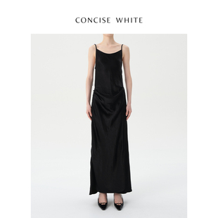 CONCISE-WHITE简白 纯色吊带收腰长裙背心裙2023夏季